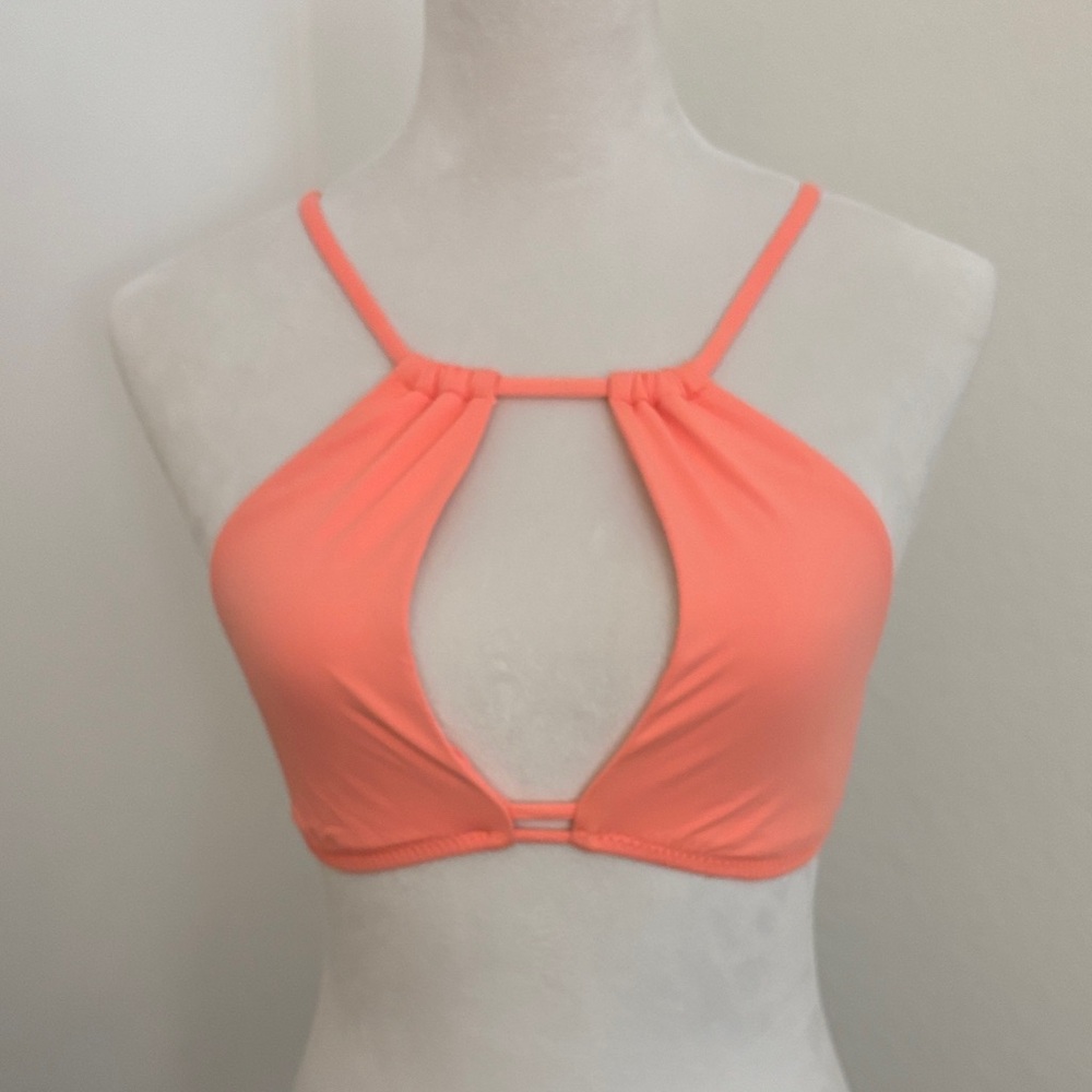 BECCA Florescent Orange Halter Bikini Top - Size Med.